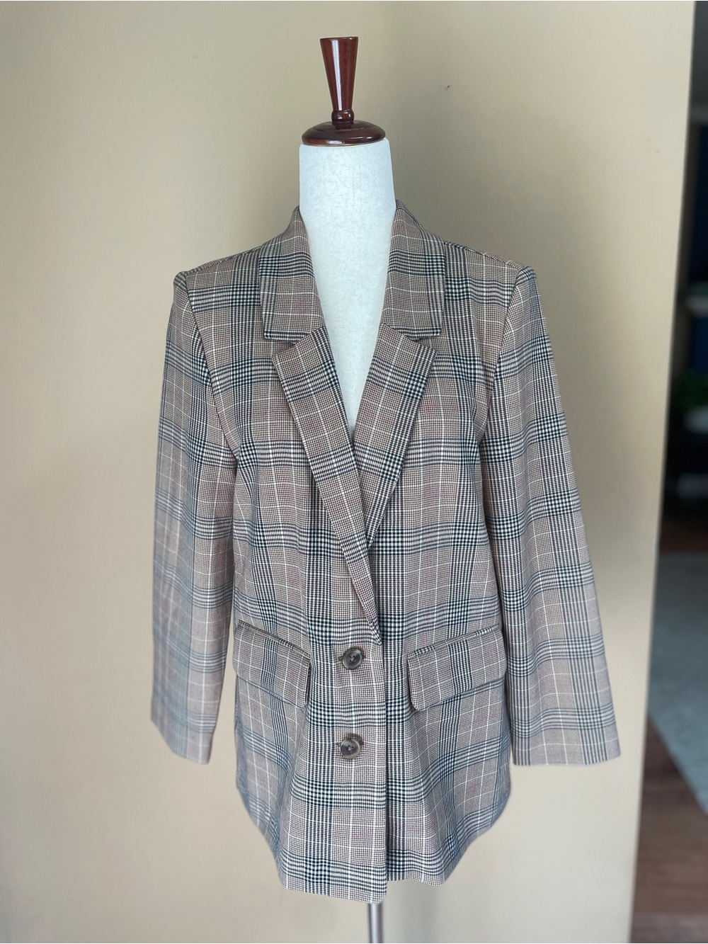 Old Navy Womens Blazer Brown Plaid Small Petite SP NEW NWT Academia Preppy